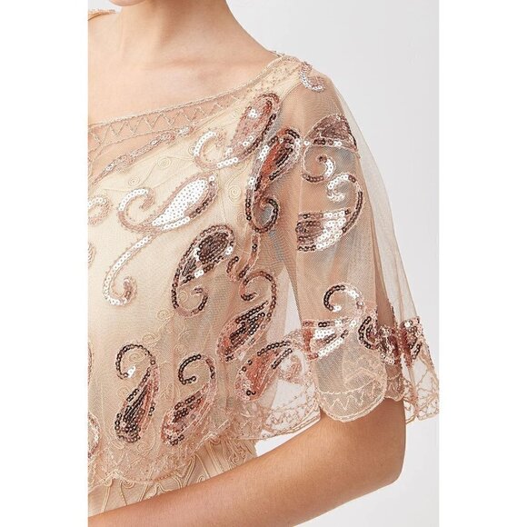 Babeyond 1920s Shawl Wraps Beaded Evening Cape Bridal Shawl Cover Up-(Apricot) - Picture 3 of 6